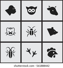 Set Of 9 Editable Zoology Icons. Includes Symbols Such As Bird, Footprint, Chimpanzee And More. Can Be Used For Web, Mobile, UI And Infographic Design.