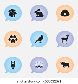 Set Of 9 Editable Zoology Icons. Includes Symbols Such As Ox, Rooster, Crawfish And More. Can Be Used For Web, Mobile, UI And Infographic Design.