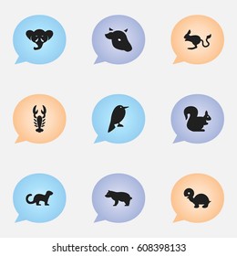 Set Of 9 Editable Zoology Icons. Includes Symbols Such As Jerboa, Crawfish, Bull And More. Can Be Used For Web, Mobile, UI And Infographic Design.