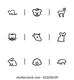 Set Of 9 Editable Zoology Icons. Includes Symbols Such As Beaver, Sloth, Cougar And More. Can Be Used For Web, Mobile, UI And Infographic Design.
