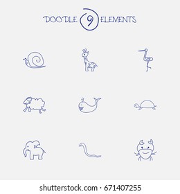 Set Of 9 Editable Zoology Icons. Includes Symbols Such As Shadoof, Tall Animal, Elephant And More. Can Be Used For Web, Mobile, UI And Infographic Design.