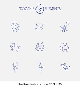 Set Of 9 Editable Zoology Icons. Includes Symbols Such As Swine, Cancer, Rat And More. Can Be Used For Web, Mobile, UI And Infographic Design.