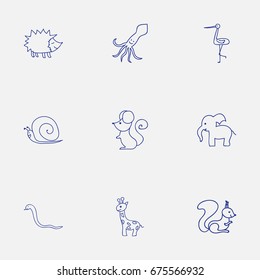 Set Of 9 Editable Zoology Icons. Includes Symbols Such As Serpent, Chipmunk, Tall Animal And More. Can Be Used For Web, Mobile, UI And Infographic Design.