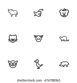 Set Of 9 Editable Zoology Icons. Includes Symbols Such As Ox, Predator Bird, Fish And More. Can Be Used For Web, Mobile, UI And Infographic Design.