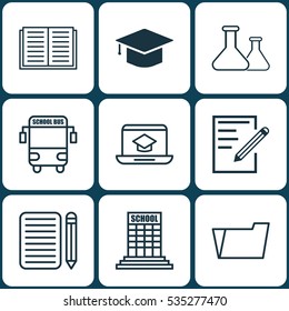 Set Of 9 Education Icons. Includes Document Case, Graduation, Home Work And Other Symbols. Beautiful Design Elements.