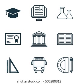 Set Of 9 Education Icons. Includes Graduation, Education Tools, Certificate And Other Symbols. Beautiful Design Elements.
