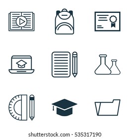 Set Of 9 Education Icons. Includes Distance Learning, Certificate, Education Tools And Other Symbols. Beautiful Design Elements.