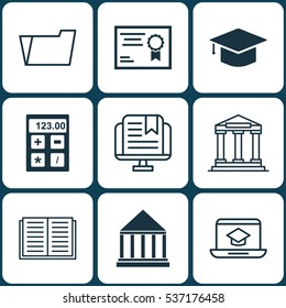 Set Of 9 Education Icons. Includes Certificate, Electronic Tool, Graduation And Other Symbols. Beautiful Design Elements.