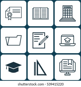 Set Of 9 Education Icons. Includes Paper, Opened Book, Document Case And Other Symbols. Beautiful Design Elements.