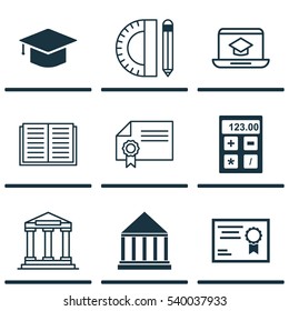 Set Of 9 Education Icons. Includes Education Tools, Certificate, College And Other Symbols. Beautiful Design Elements.