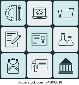 Set Of 9 Education Icons. Includes Education Center, Document Case, Haversack And Other Symbols. Beautiful Design Elements.