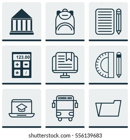 Set Of 9 Education Icons. Includes Distance Learning, E-Study, Education Tools And Other Symbols. Beautiful Design Elements.