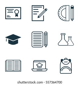 Set Of 9 Education Icons. Includes Chemical, Haversack, Home Work And Other Symbols. Beautiful Design Elements.