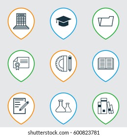 Set Of 9 Education Icons. Includes Opened Book, Diploma, Academy And Other Symbols. Beautiful Design Elements.