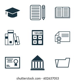 Set Of 9 Education Icons. Includes Graduation, Opened Book, Diploma And Other Symbols. Beautiful Design Elements.