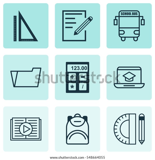 Set\
Of 9 Education Icons. Includes Paper, Electronic Tool, Education\
Tools And Other Symbols. Beautiful Design\
Elements.