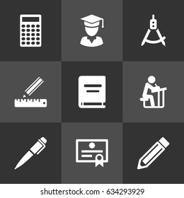 Set Of 9 Education Icons Set.Collection Of Student, Diplomaed Male, Certificate And Other Elements.