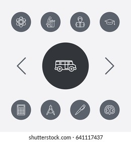 Set Of 9 Education Outline Icons Set.Collection Of Calculator, Compass, Brain And Other Elements.