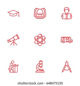 Set Of 9 Education Outline Icons Set.Collection Of Pupil, Backpack, Bus And Other Elements.