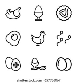 set of 9 egg outline icons such as chicken, nest