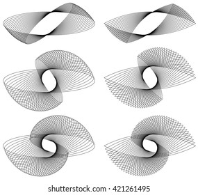 Set of 9 element with rotating, radiating lines.