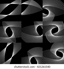 Set of 9 element with rotating, radiating lines.