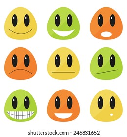 Set of 9 emoticons - flat blobs with different expressions