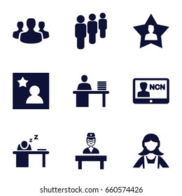 Set of 9 employee filled icons such as maid, doctor, man working at the table