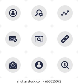Set Of 9 Engine Icons Set.Collection Of Statistics, Warning, Market And Other Elements.