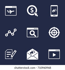 Set Of 9 Engine Icons Set.Collection Of Announcement, Author Rights, Movie And Other Elements.