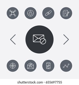 Set Of 9 Engine Outline Icons Set.Collection Of Marketing, Copyright, Stock Exchange And Other Elements.