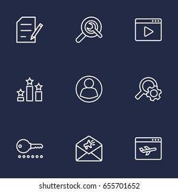 Set Of 9 Engine Outline Icons Set.Collection Of Blogging, Home, Copyright And Other Elements.