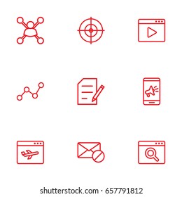 Set Of 9 Engine Outline Icons Set.Collection Of Scan, Blogging, SEO Test And Other Elements.