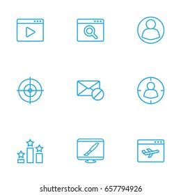 Set Of 9 Engine Outline Icons Set.Collection Of Web Design, Guest, Scan And Other Elements.