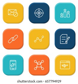 Set Of 9 Engine Outline Icons Set.Collection Of Url, Marketing, Arrangement And Other Elements.