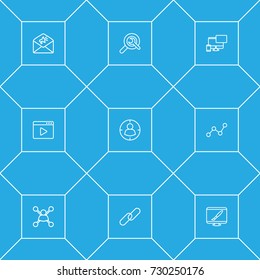 Set Of 9 Engine Outline Icons Set.Collection Of SEO Test, Targeting, Video Marketing And Other Elements.