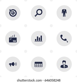 Set Of 9 Enterprise Icons Set.Collection Of Speaker, Diagram, Worker And Other Elements.