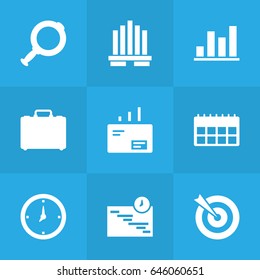 Set Of 9 Enterprise Icons Set.Collection Of Data, Time, Building And Other Elements.