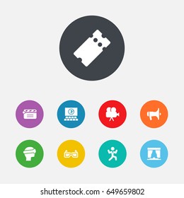 Set Of 9 Entertainment Icons Set.Collection Of Cyberspace, Curtain, Action And Other Elements.
