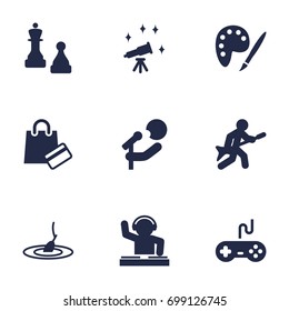 Set Of 9 Entertainment Icons Set.Collection Of Singer, Rod, Drawing And Other Elements.