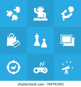 Set Of 9 Entertainment Icons Set.Collection Of Jigsaw, Payment, Checkmate And Other Elements.