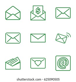 set of 9 envelope outline icons such as mail, at email, letter