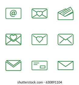 set of 9 envelope outline icons such as mail, love letter, email, letter