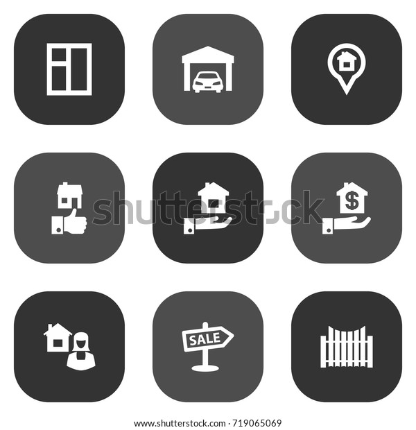 Set Of 9 Estate Icons\
Set.Collection Of Real Estate Agent, Casement, Property And Other\
Elements.