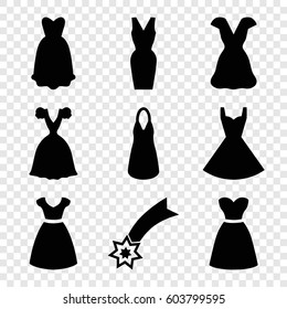 Set of 9 evening filled icons such as dress