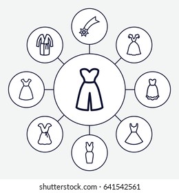 Set of 9 evening outline icons such as dress