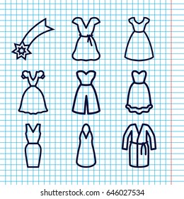 Set of 9 evening outline icons such as dress