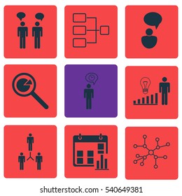 Set Of 9 Executive Icons. Includes Presentation Date, Decision Making, Conversation And Other Symbols. Beautiful Design Elements.