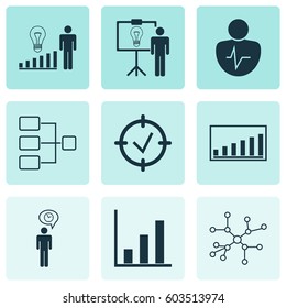 Set Of 9 Executive Icons. Includes Solution Demonstration, Conversation, Approved Target And Other Symbols. Beautiful Design Elements.