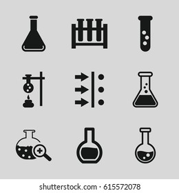 set of 9 experiment filled icons such as test tube search, test tube